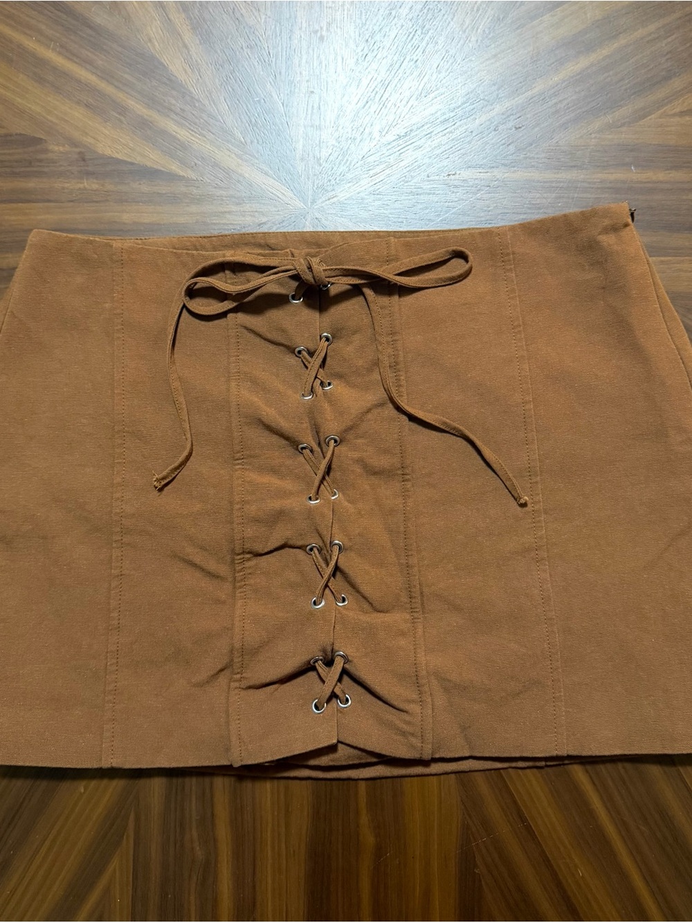 Zara Brown Lace-Up Cotton Mini Skirt